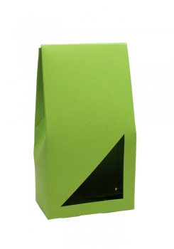 Köcher Kraftpapier grün-matt für ca. 150g mit Fensterausstanzung Dreieck, solange Vorrat!